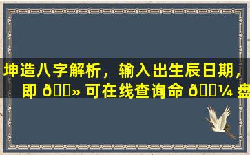 坤造八字解析，输入出生辰日期，即 🌻 可在线查询命 🌼 盘信息